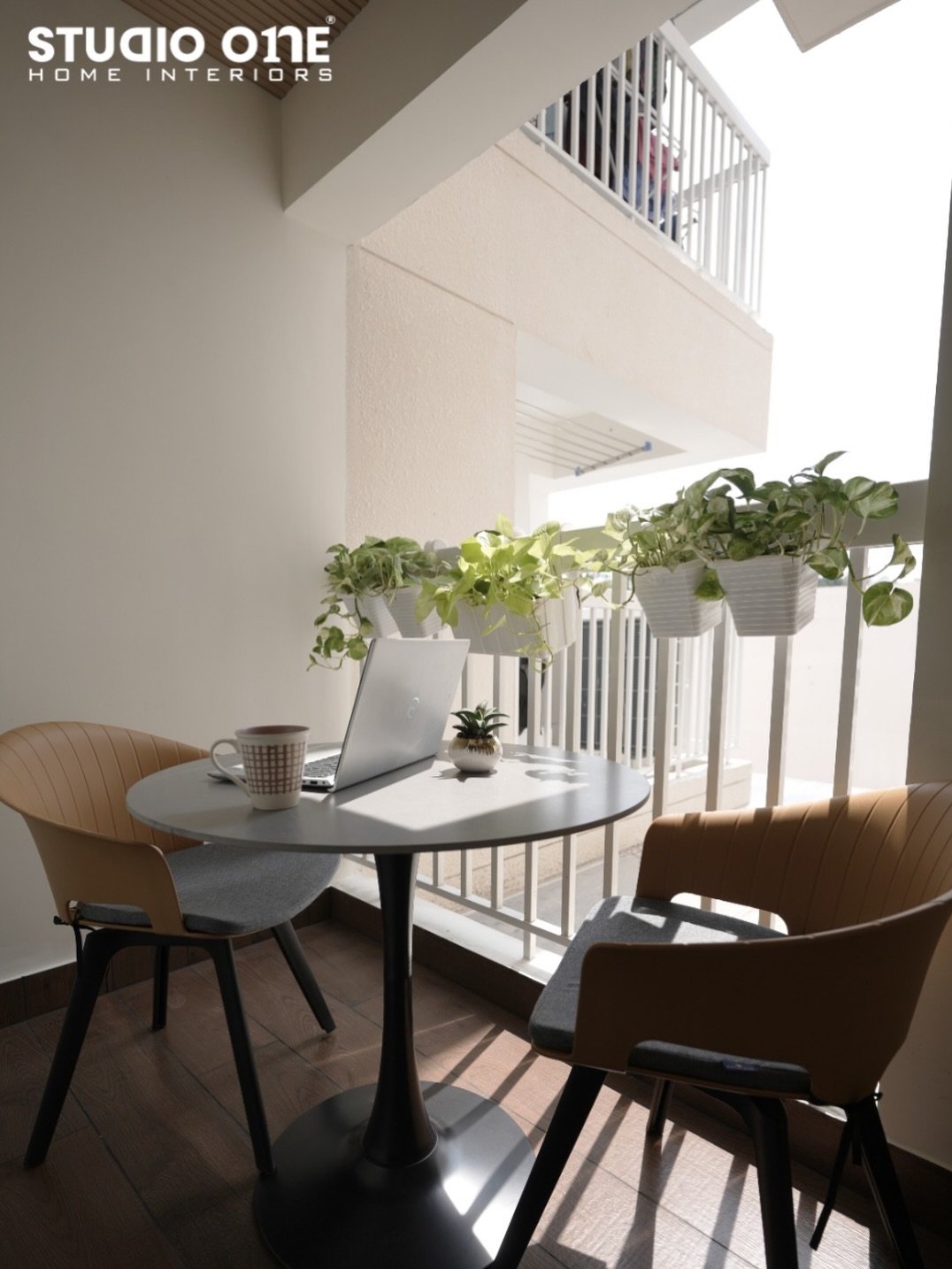 Scandinavian Balcony Sitout by Studio One Interiors